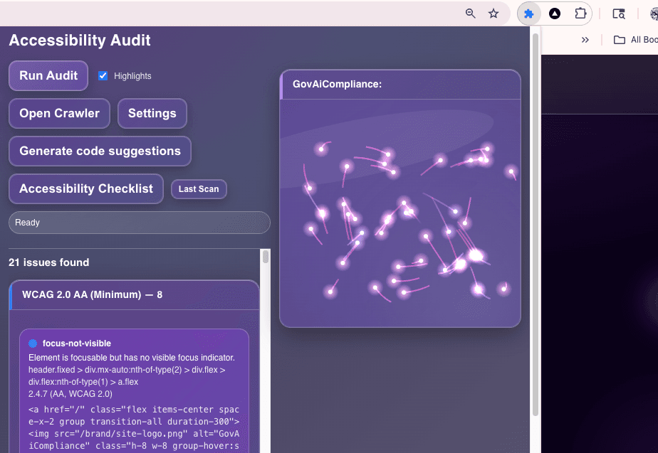 Browser extension highlighting routes and issues directly on the page